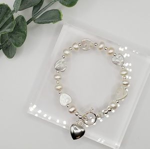 Freshwater Pearls & Mother of Pearl- Sterling Silver Heart Charm 925